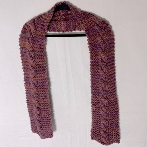 Handmade Hand Knit Multi Shade Maroon Cable Knit Scarf - Picture 4 of 9